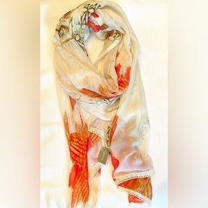Chico’s Garden Scarf Cotton Floral with Lace Edge